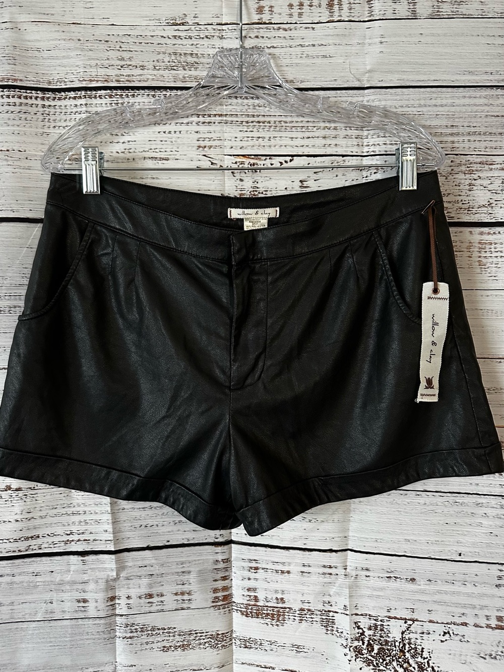 Willow & Clay Black Faux Leather High-Waist Shorts